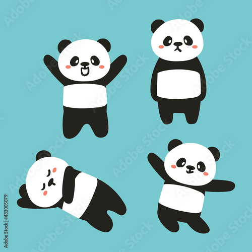 Fototapeta Naklejka Na Ścianę i Meble -  cute cartoon panda sticker set