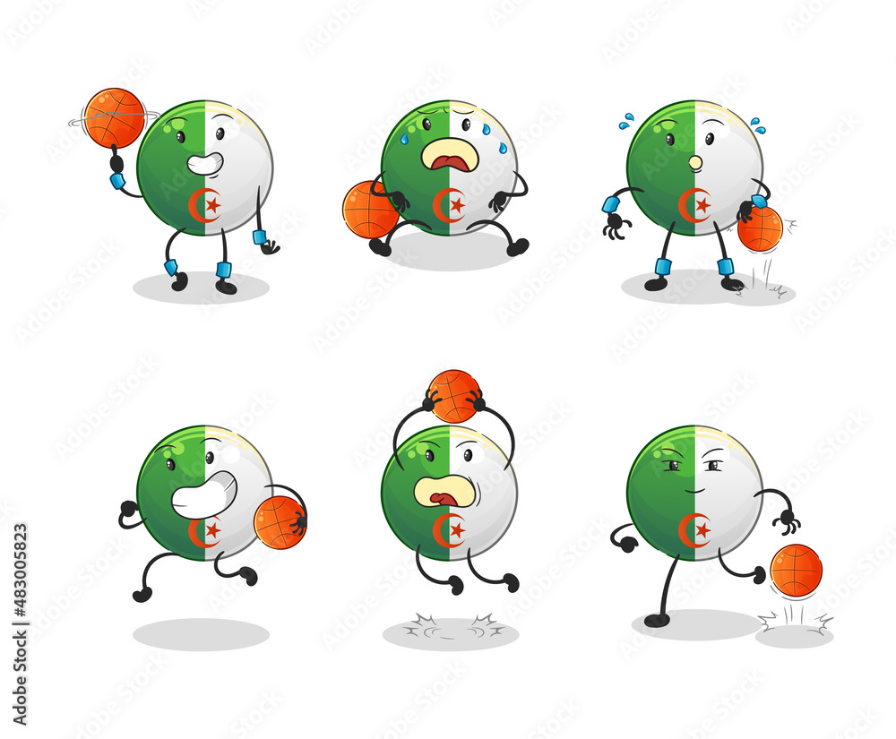 Naklejka premium algerian flag basketball player group character. mascot vector