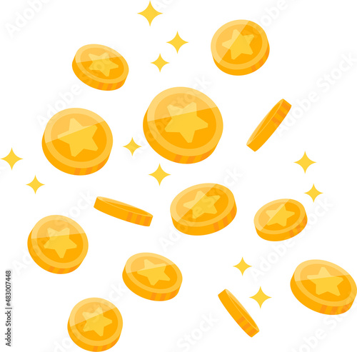 散らばる星マークのコイン、メダル