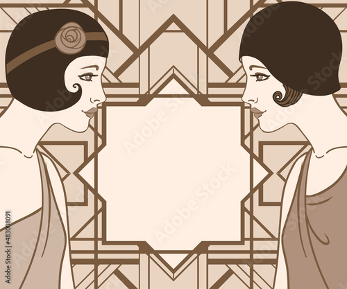 lapper girl: Retro party invitation design. Vector illustration.