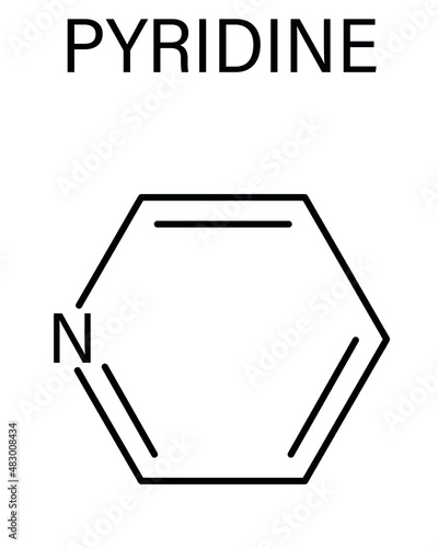 Pyridine chemical solvent and reagent molecule. Skeletal formula.