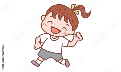 運動会がんばるよ！と女の子がガッツポーズ