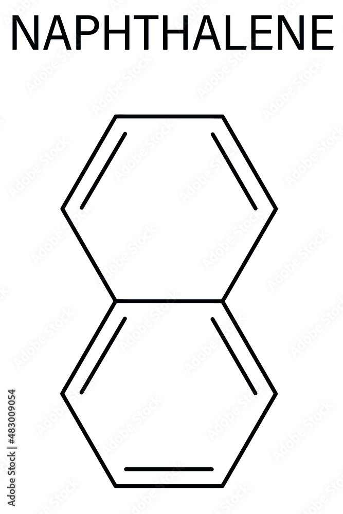 Naphthalene aromatic hydrocarbon molecule. Used as mothball ingredient. Skeletal formula. Naphthalene aromatic hydrocarbon molecule. Used as mothball ingredient. Skeletal formula.