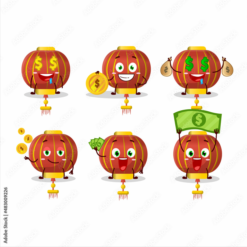 Obraz premium Red chinese lamp cartoon character with cute emoticon bring money
