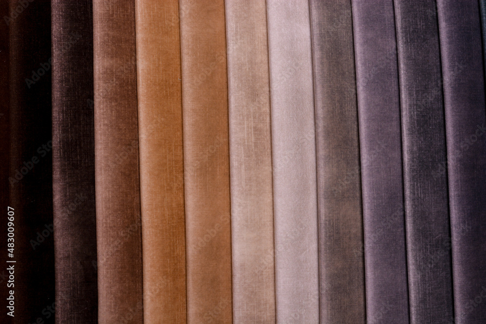 Fototapeta premium Samples of furniture fabrics.Multicolor fabric texture background.Velours.