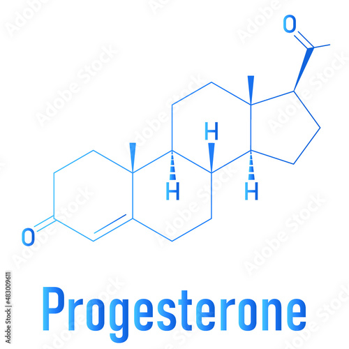 Progesterone female sex hormone molecule. Plays role in menstrual cycle and pregnancy. Skeletal formula.