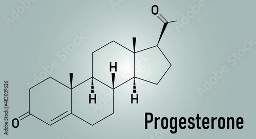Progesterone female sex hormone molecule. Plays role in menstrual cycle and pregnancy. Skeletal formula. photo