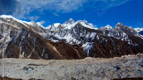 View from Renjo La Pass to the east on Himalaya with Mount Everest in Nepal