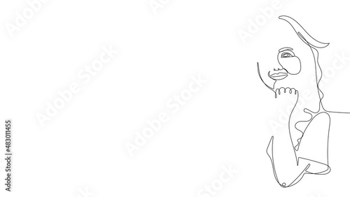 4k animated self drawing of continuous line drawing of an adorable little girl looking forward and smiling for your design minimal outline