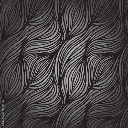 Vector color abstract hand-drawn hair pattern with waves and clouds. Asian style element for design.