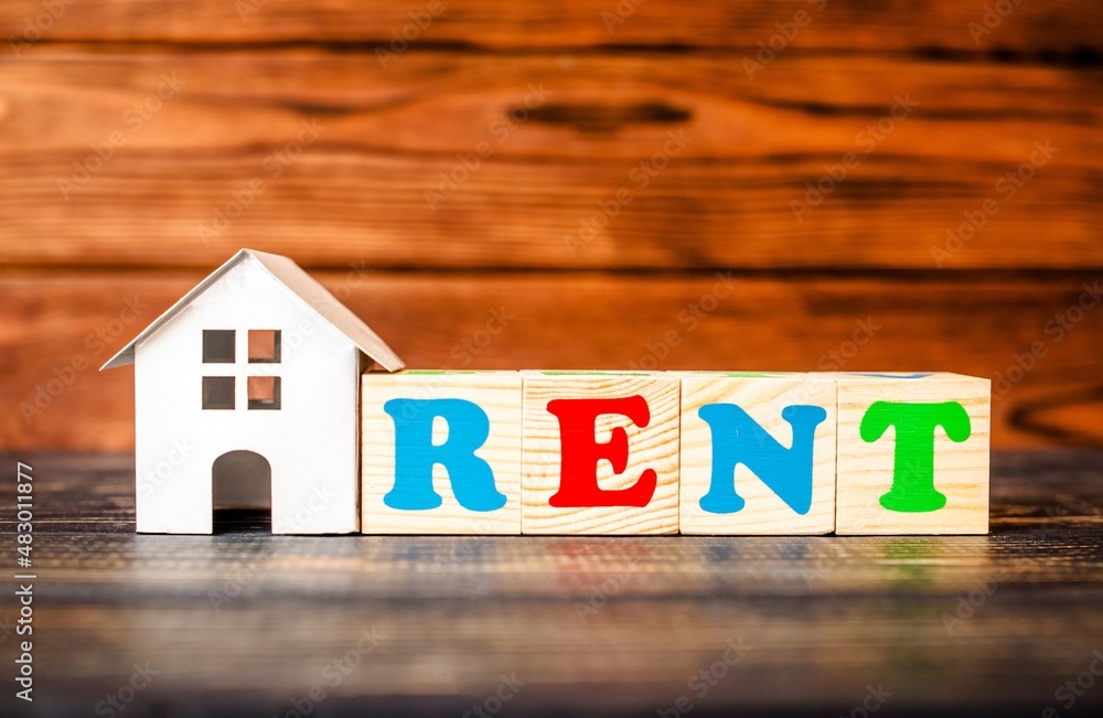 Wooden home and text on the cubes rent
Wooden home and text on the cubes rent