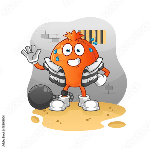 pomegranate criminal in jail. cartoon character