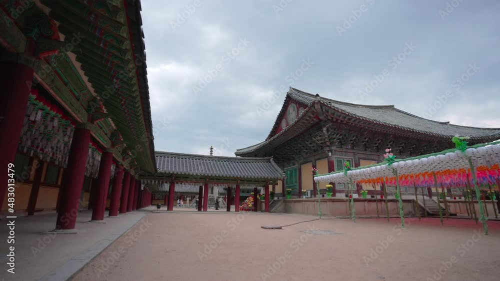 Gyeongju, South Korea - Nov 2021: Tourist visit to Bulguksa temple in Gueongju, South Korea. Bulguksa temple is a UNESCO World Heritage site. Gyeongju, South Korea - Nov 2021: Tourist visit to Bulguksa temple in Gueongju, South Korea. Bulguksa temple is a UNESCO World Heritage site.