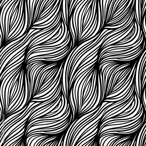 Vector color abstract hand-drawn hair pattern with waves and clouds. Asian st...