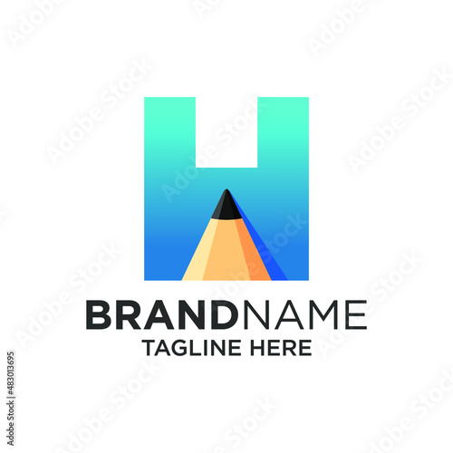 Letter H Pencil Logo Design Template Inspiration, Vector Illustration.