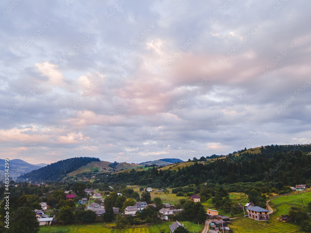 aerial view of ukrainian carpathian village aerial view of ukrainian carpathian village