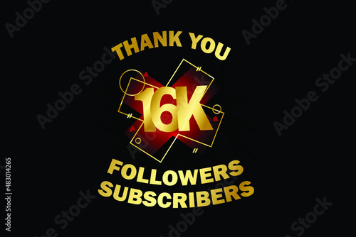 16K, 16.000 Followers, Subscribers, Thank you for Social Media, Internet - Vector