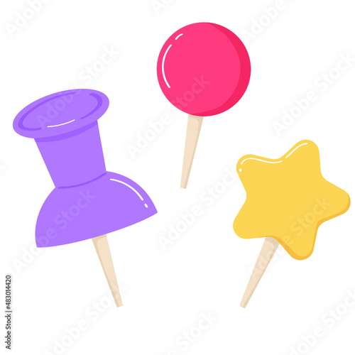 Push pins vector illustration in flat color design