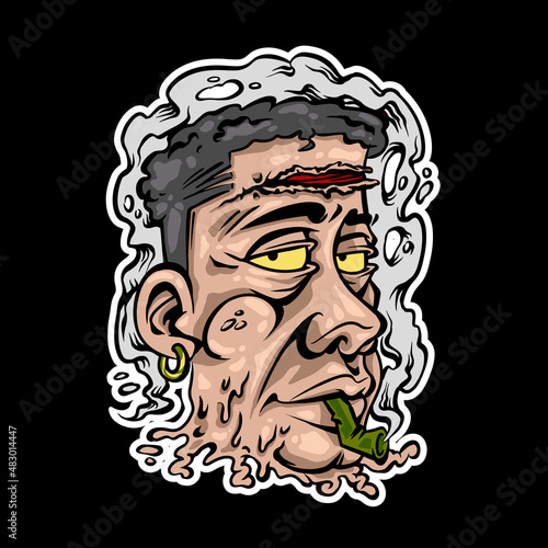 zombie head smoking cigarette illustration