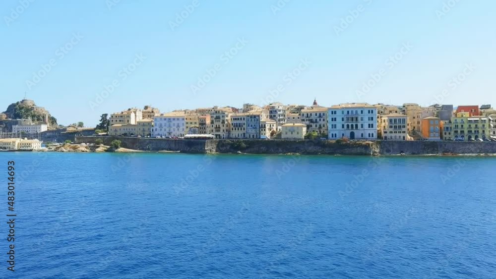 corfu city houses view from sea in summer season greece corfu city houses view from sea in summer season greece