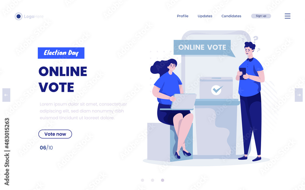 Online vote survey election day illustration concept on landing page design Online vote survey election day illustration concept on landing page design