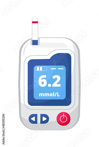 Glucometer for blood glucose testing meter. Diagnosis hyperglycemia concept vector.