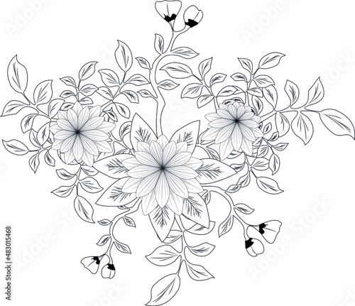 flowers drawing and sketch with line-art on white backgrounds.