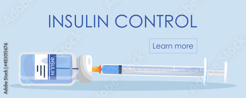 Insulin control vector. Get your Insulin injection free, a syringe for diabetics. Syringe with vaccine bottle.