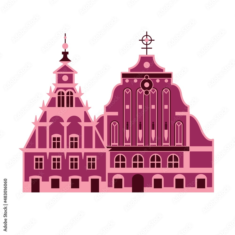 Obraz premium Vector building of Latvia. Architecture of Riga. Sights of the city. House Of The Black Heads