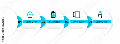 Set line Speaker, Coffee cup, Clinical record and Pope hat icon. Vector