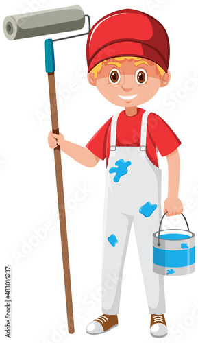 A male painter cartoon character on white background