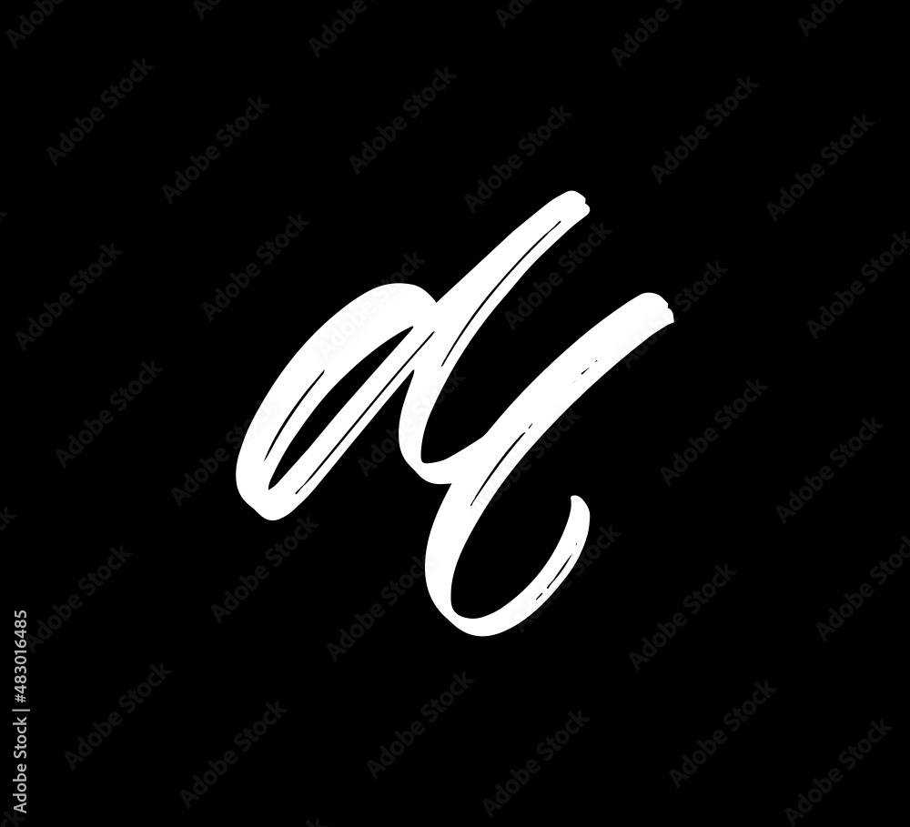 White Vector Letters Logo Brush Handlettering Calligraphy Style In Black Background Initial dl - obrazy, fototapety, plakaty 