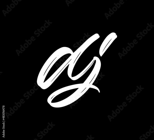 White Vector Letters Logo Brush Handlettering Calligraphy Style In Black Background Initial dj