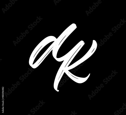 White Vector Letters Logo Brush Handlettering Calligraphy Style In Black Background Initial dk