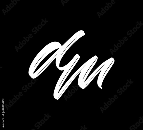 White Vector Letters Logo Brush Handlettering Calligraphy Style In Black Background Initial dm