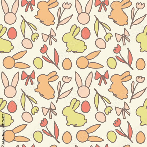 Wallpaper Mural Hand drawn Easter Bunny Flower Egg Bow pattern background Torontodigital.ca