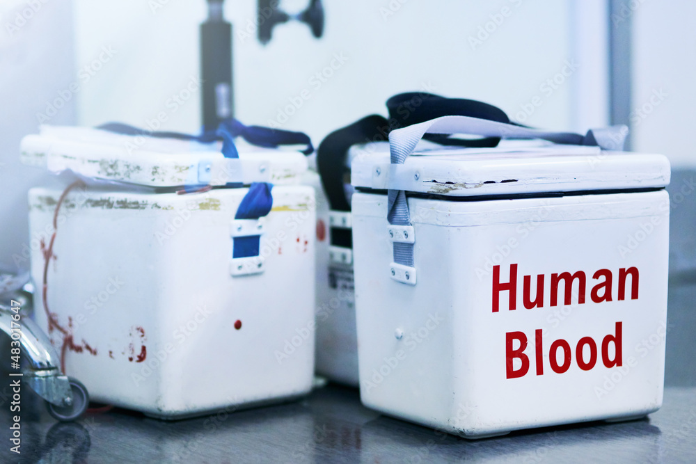 Life sustaining blood. Shot of boxes containing blood samples on a hospital floor. Life sustaining blood. Shot of boxes containing blood samples on a hospital floor.