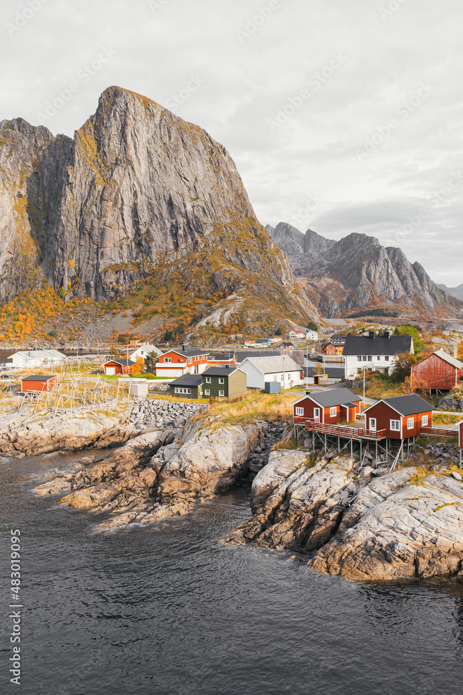 Typical norwegian village with red houses