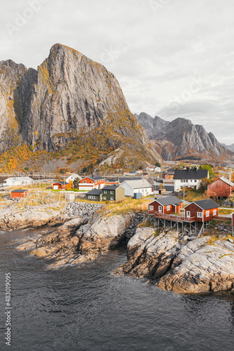 Typical norwegian village with red houses photo