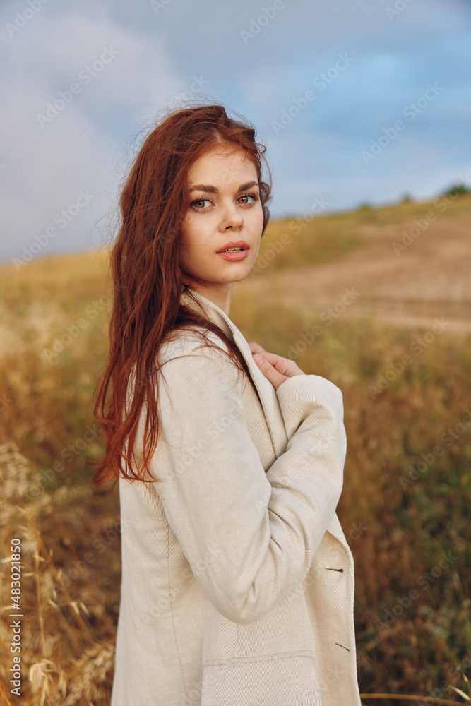 beautiful woman wheat countryside landscape freedom sunny day beautiful woman wheat countryside landscape freedom sunny day