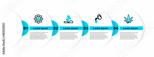 Set line Marijuana or cannabis leaf, Watering marijuana, Planting and Test tube with icon. Vector