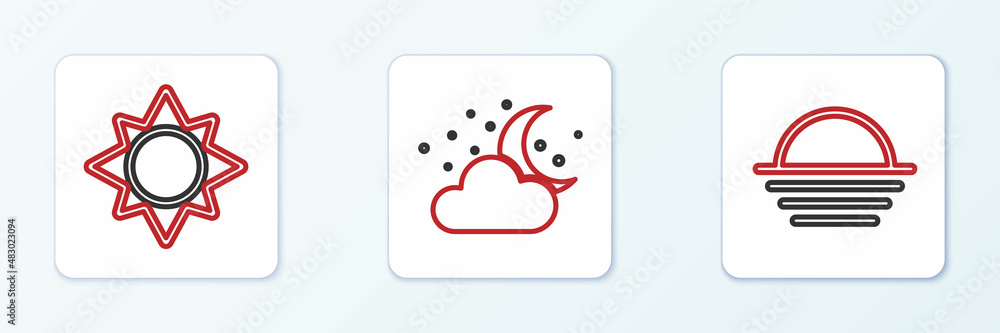 Set line Sunset, and Cloud with moon and stars icon. Vector Set line Sunset, and Cloud with moon and stars icon. Vector