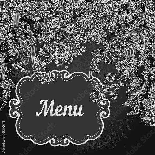 Vector illustration of floral design on blackboard. Stylish concept decoration for a restaurant, coffeehouse, coffee shop menu, wedding invitation