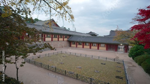 Gyeongju, South Korea - Nov 2021: Tourist visit to Bulguksa temple in Gueongju, South Korea. Bulguksa temple is a UNESCO World Heritage site. photo