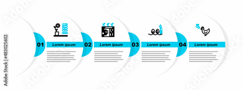 Set line Chicken farm and camera, Standalone sensor plant, Smart farming technology and Flower status icon. Vector