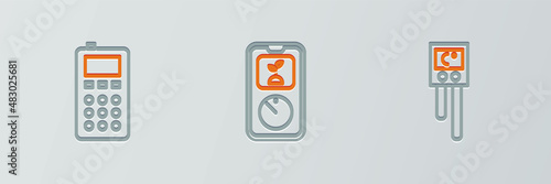 Set line Temperature and humidity sensor, Remote control and Smart farming technology icon. Vector