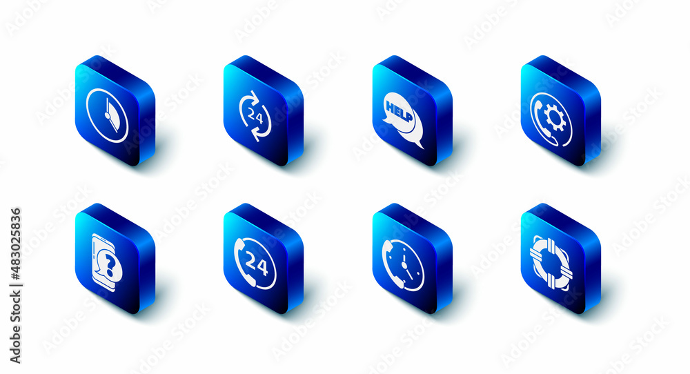Set Telephone 24 hours support, Speech bubble with text Help, Lifebuoy, Mobile question and Time Management icon. Vector Set Telephone 24 hours support, Speech bubble with text Help, Lifebuoy, Mobile question and Time Management icon. Vector