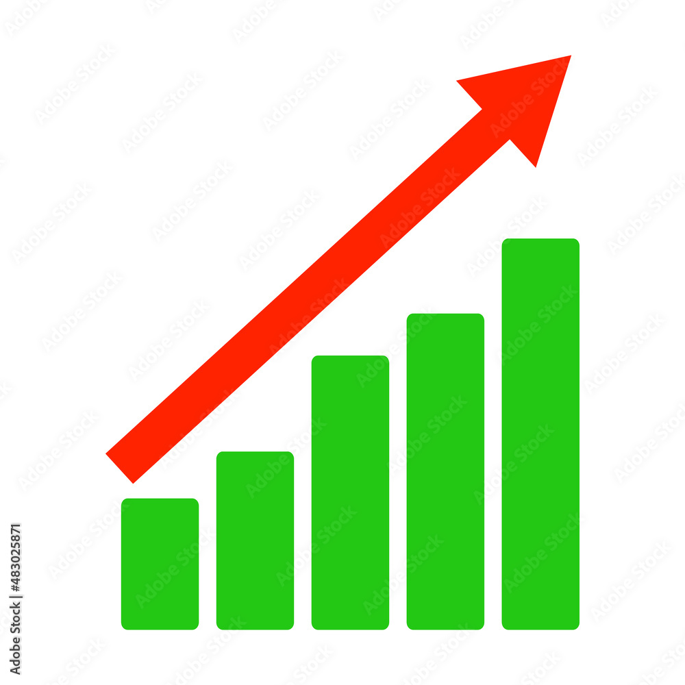 Green bar graph and rising red arrow. Business and finance data. Vectors. Green bar graph and rising red arrow. Business and finance data. Vectors.