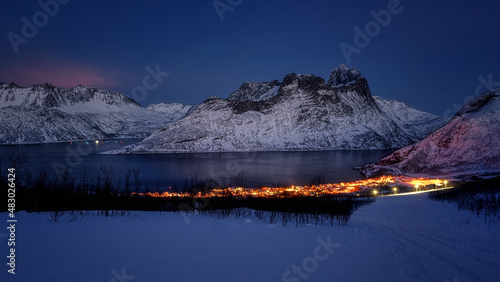 Mountain in Northern Norway in night panorama from Segla