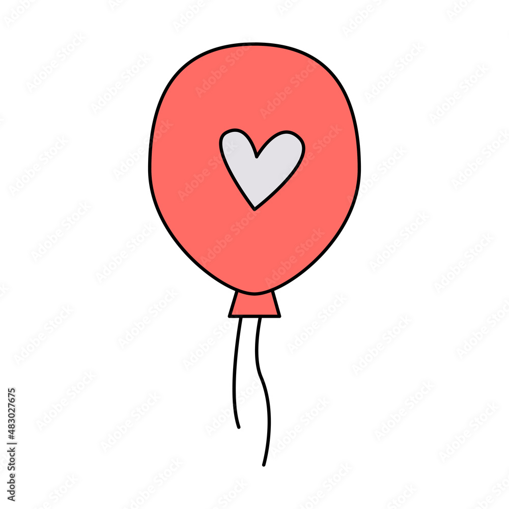 Valentine's Day balloon with love heart doodle vector illustrations colored hand drawn